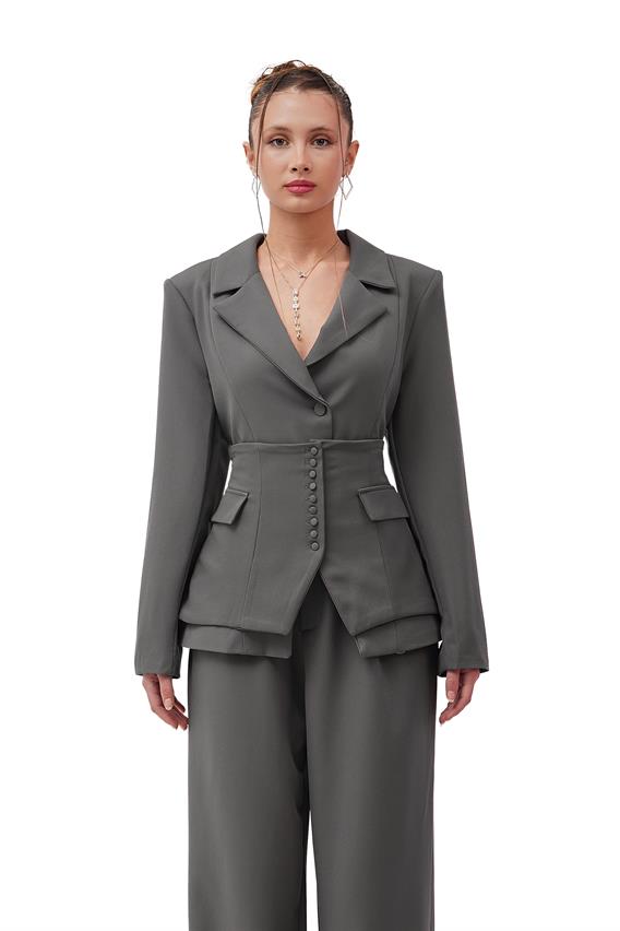 Calista Kruvaze Düğme Detay Gri 3lü Takım