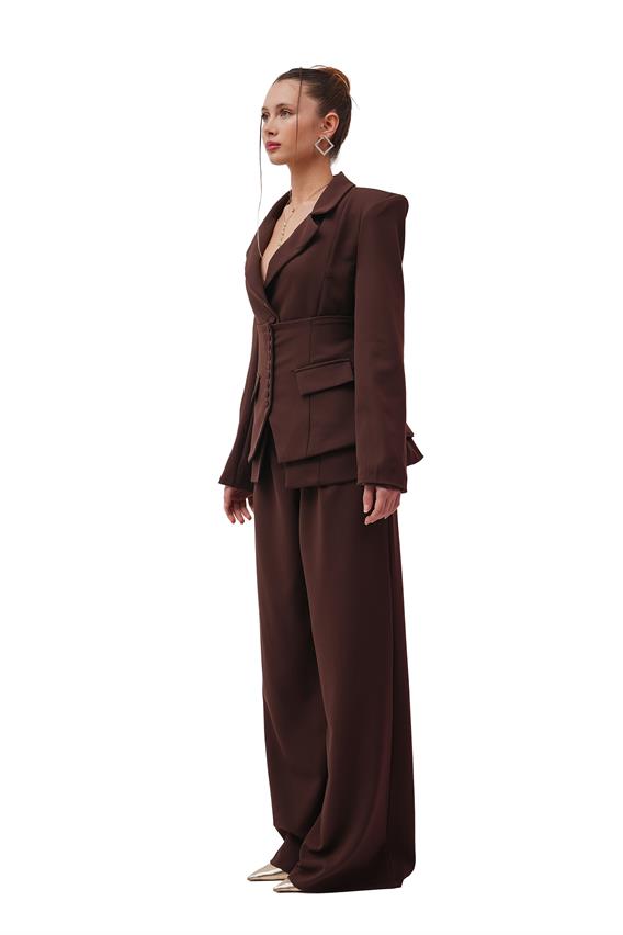 Calista Kruvaze Düğme Detay Kahve 3lü Takım