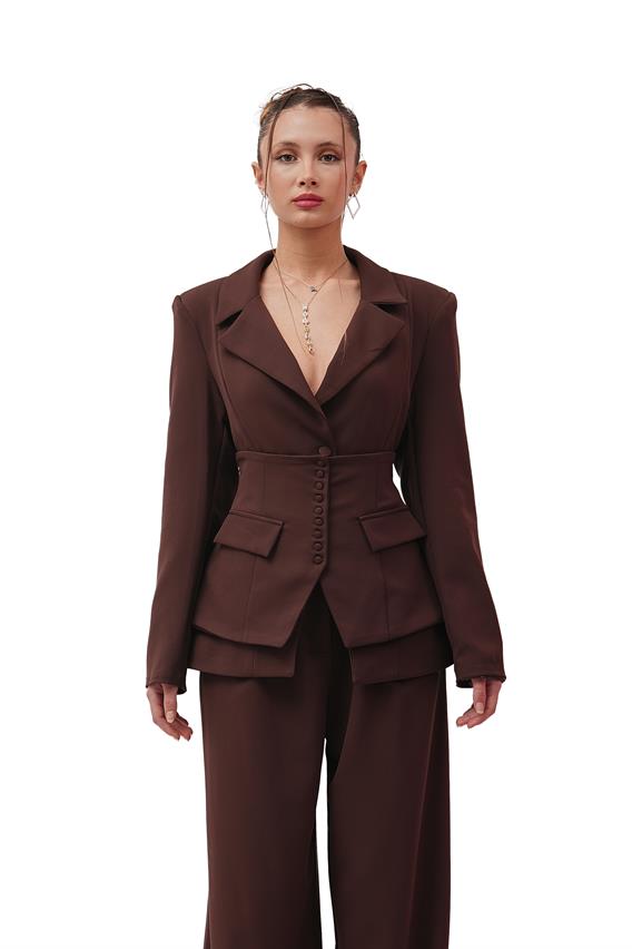 Calista Kruvaze Düğme Detay Kahve 3lü Takım