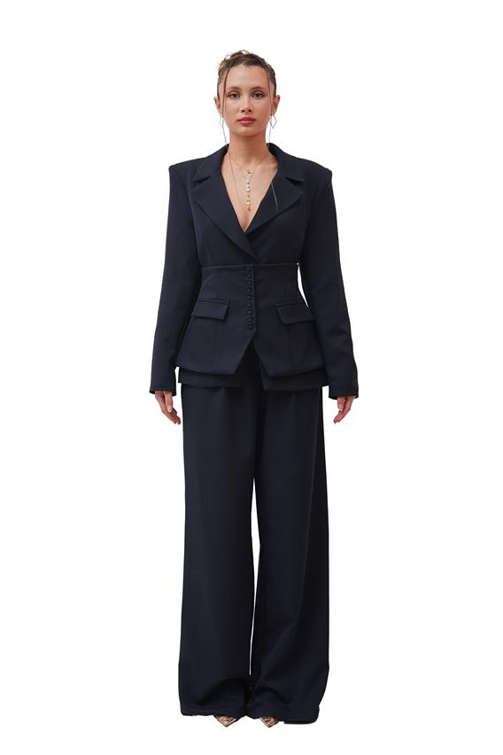 Calista Kruvaze Düğme Detay Lacivert 3lü Takım