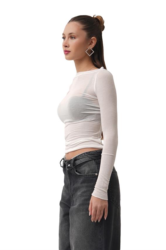 Chill Beyaz Kayık Yaka Transparan Bluz