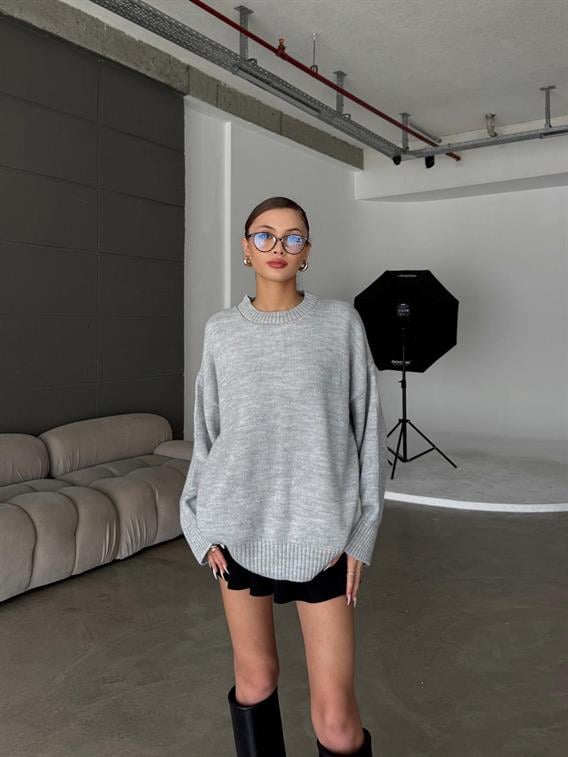 Cross Bisiklet Yaka Basic Açık Gri Kazak