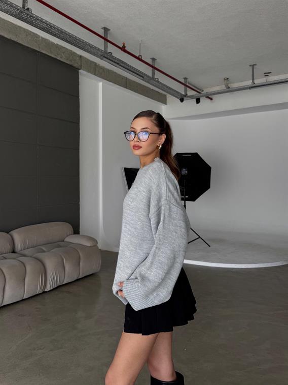 Cross Bisiklet Yaka Basic Açık Gri Kazak