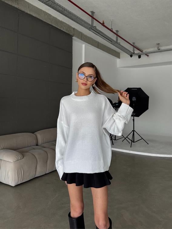 Cross Bisiklet Yaka Basic Beyaz Kazak