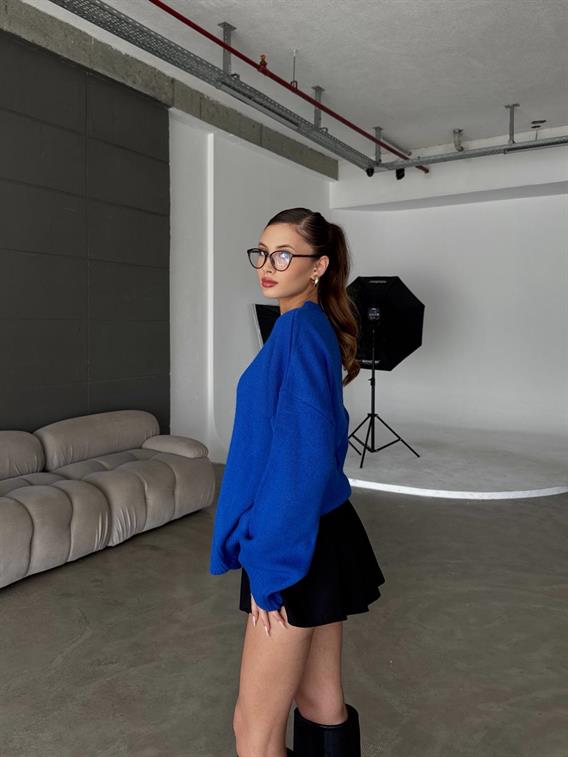 Cross Bisiklet Yaka Basic Saks Mavi Kazak