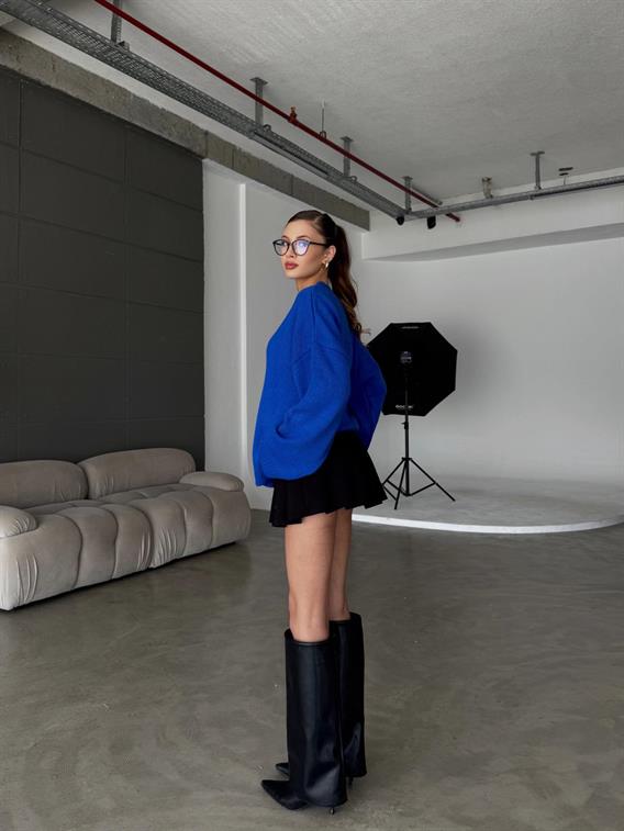 Cross Bisiklet Yaka Basic Saks Mavi Kazak