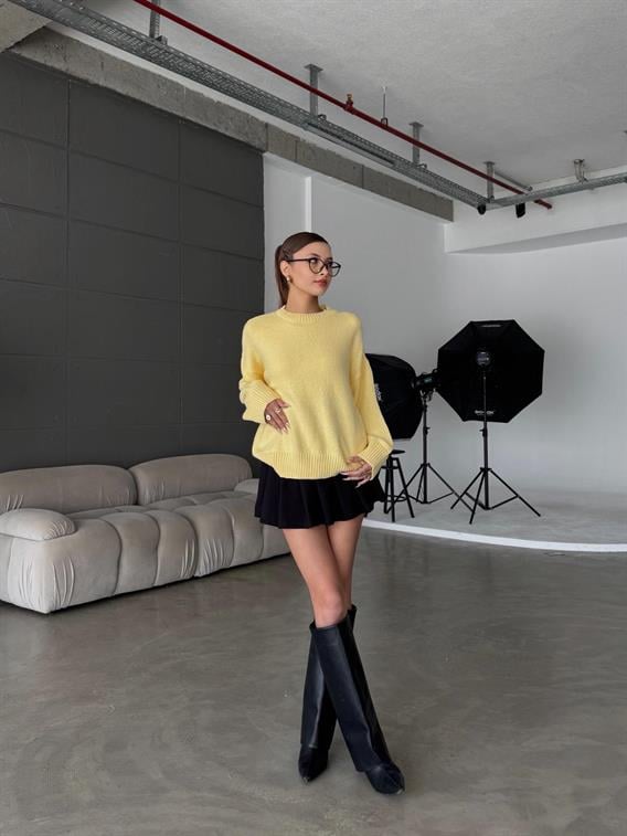 Cross Bisiklet Yaka Basic Sarı Kazak