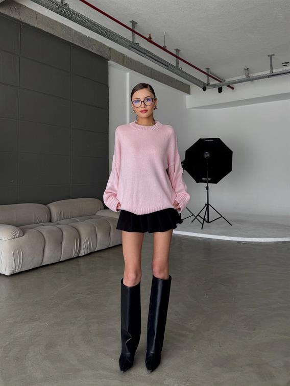 Cross Bisiklet Yaka Basic Toz Pembe Kazak