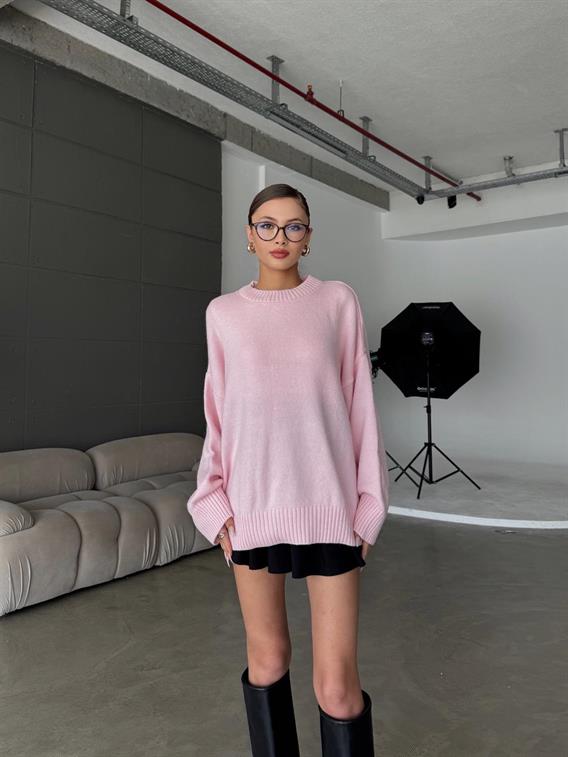 Cross Bisiklet Yaka Basic Toz Pembe Kazak