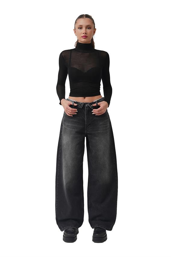 Crow Siyah Dik Yaka Transparan Bluz