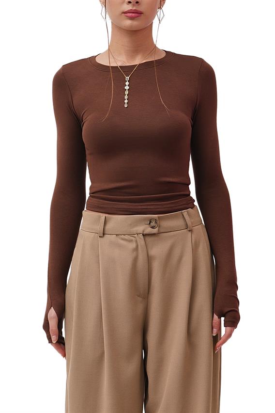 Fable Kahve Parmak Geçmeli Oysh  Basic Bluz