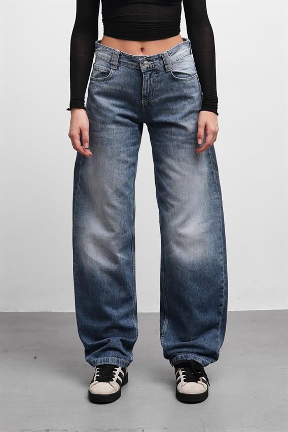 Flux Yüksek Bel Mavi Baggy Jean