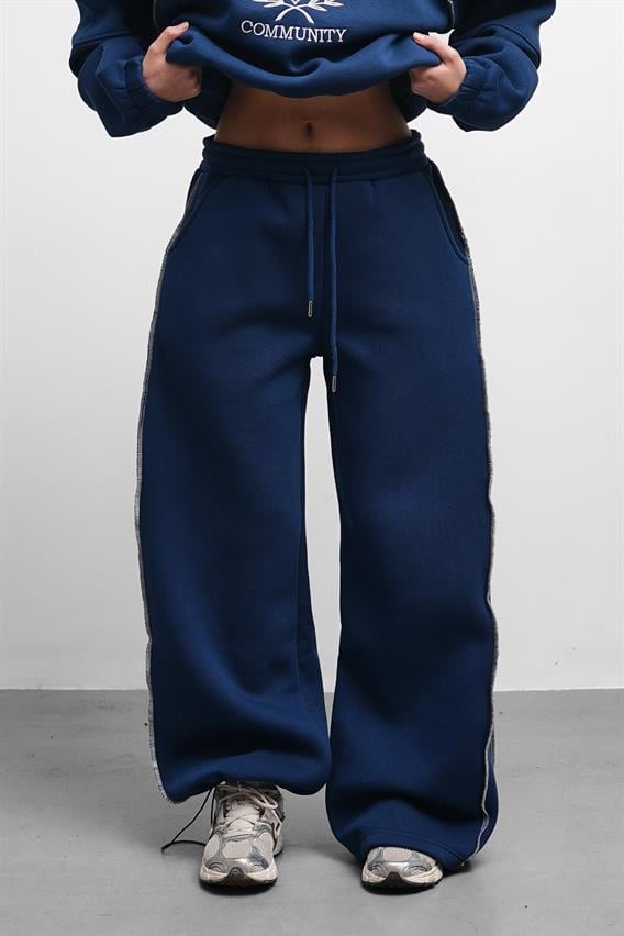 Fredom Bisiklet Yaka Nakış Detaylı Oversize Lacivert Eşofman Takımı