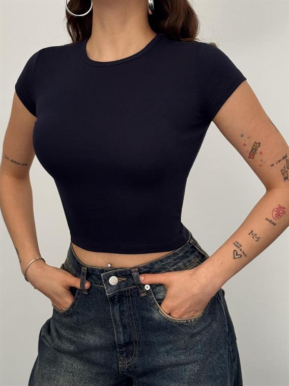 Ginza Bisiklet Yaka Lacivert Basic Crop