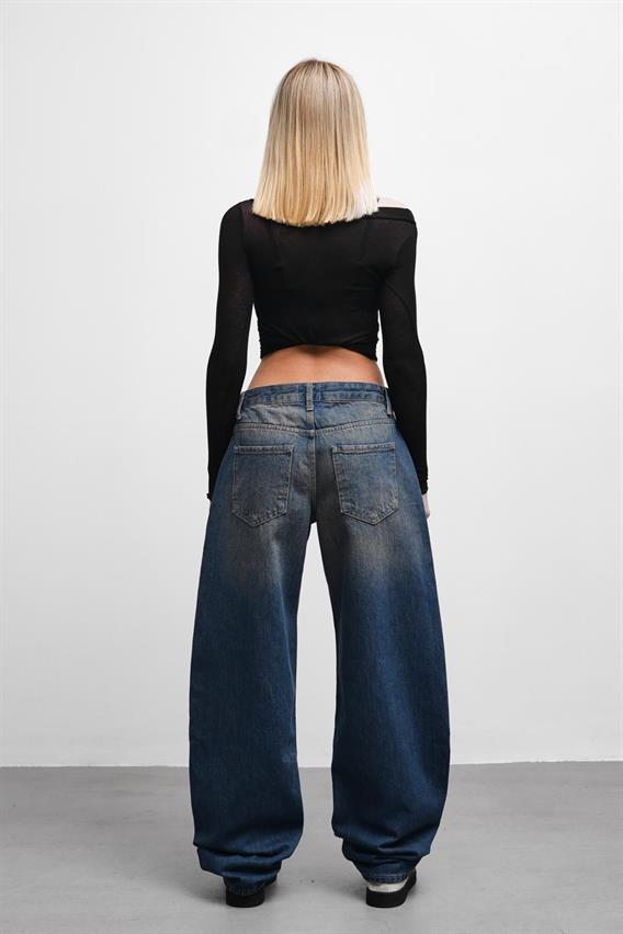 Loose Yıkamalı Mavi Baggy Jean