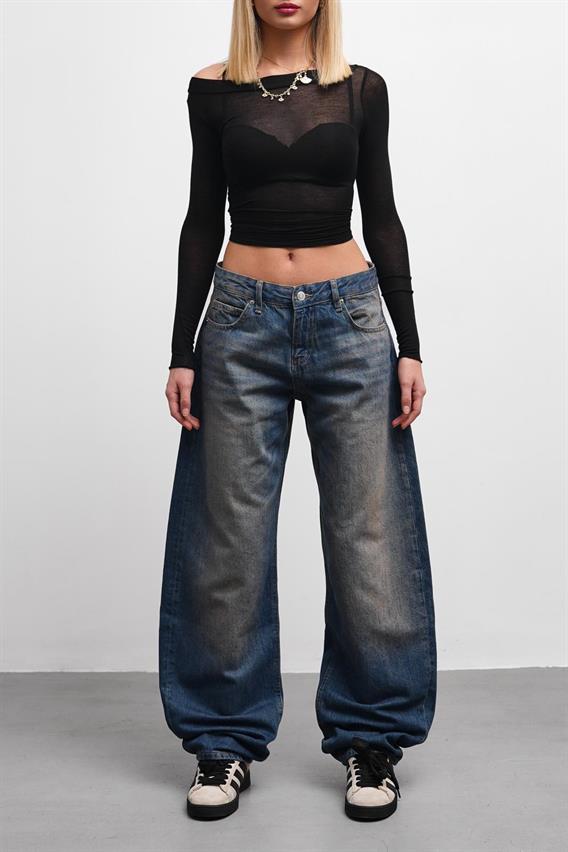 Loose Yıkamalı Mavi Baggy Jean