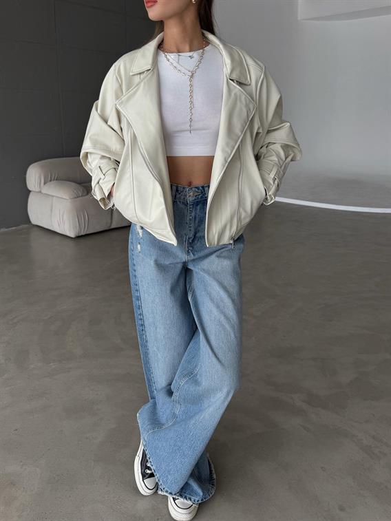 Maison Balon Kol Krem Deri Ceket