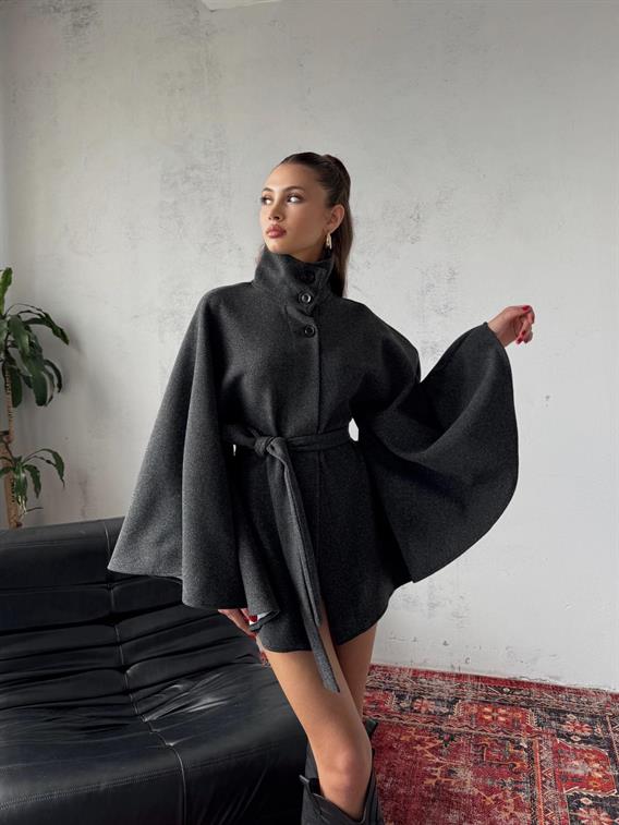 Mavren Kuşaklı Antrasit Kaşe Panço