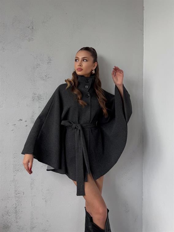 Mavren Kuşaklı Antrasit Kaşe Panço