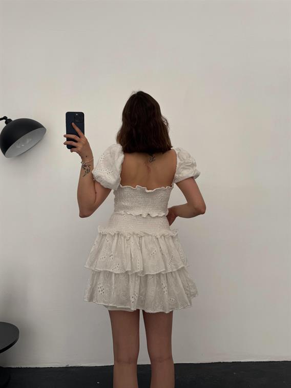 Mojito Beyaz Fisto Desenli Crop Etek Takım