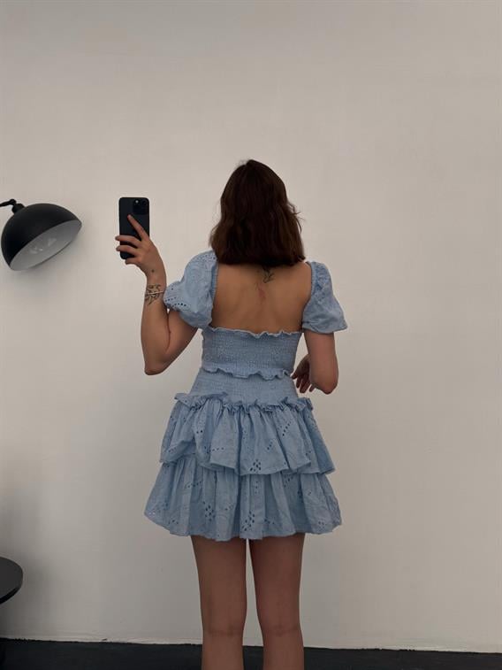 Mojito Mavi Fisto Desenli Crop Etek Takım