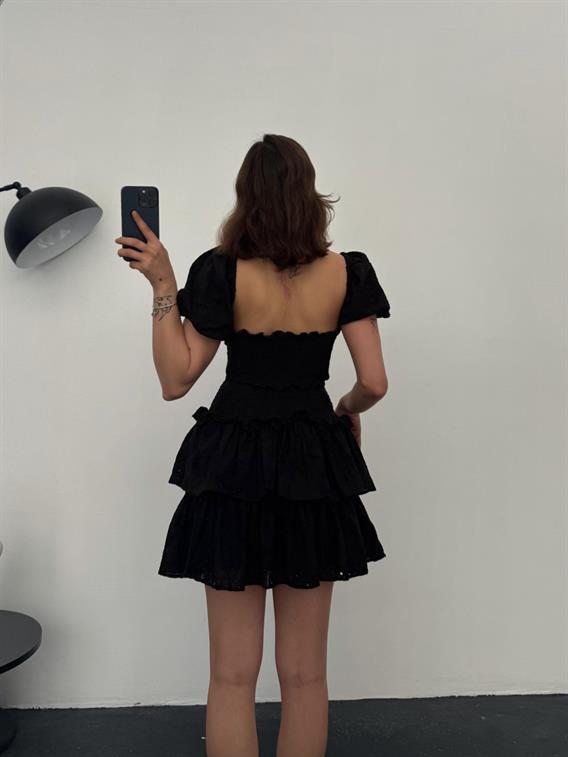 Mojito Siyah Fisto Desenli Crop Etek Takım