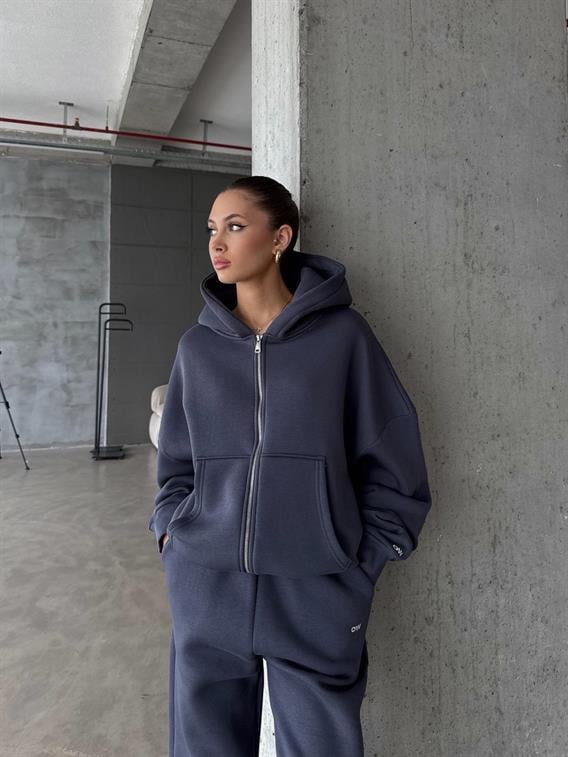 OW Fermuarlı Oversize Antrasit Hırka