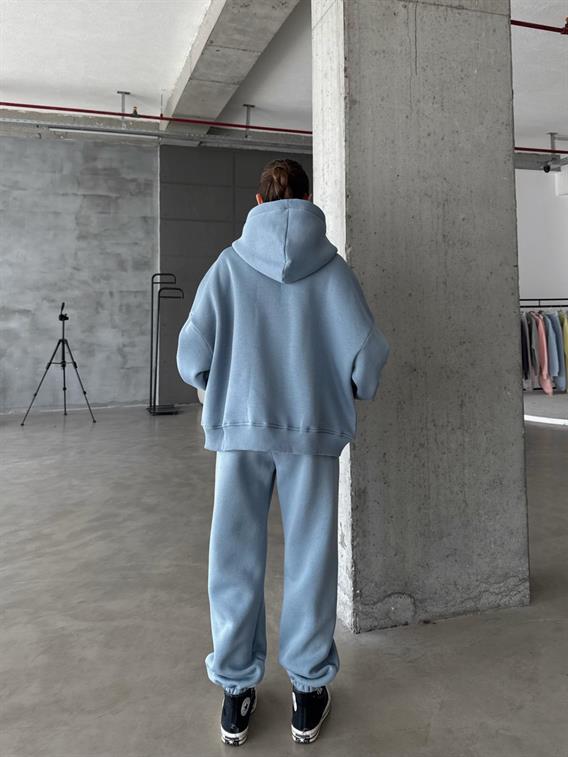 OW Fermuarlı Oversize Buz Mavi Hırka