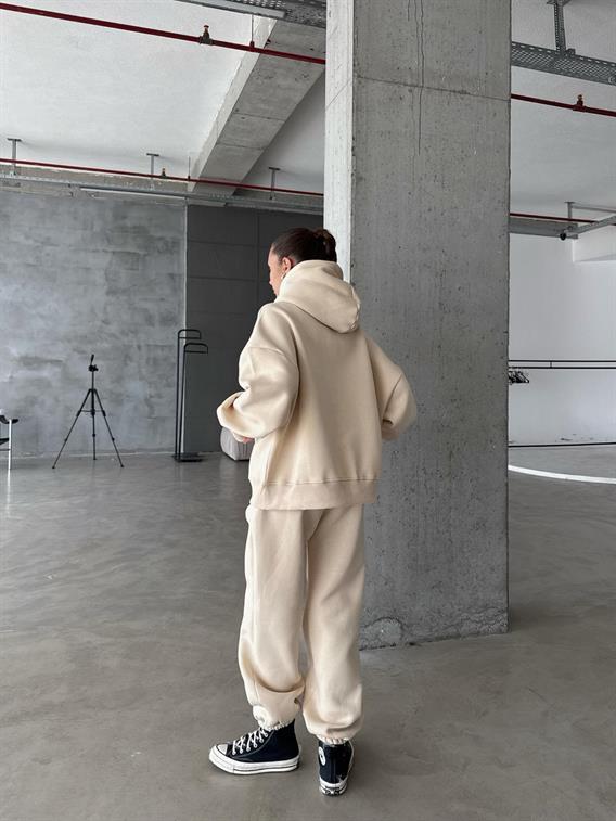 OW Fermuarlı Oversize Bej Hırka