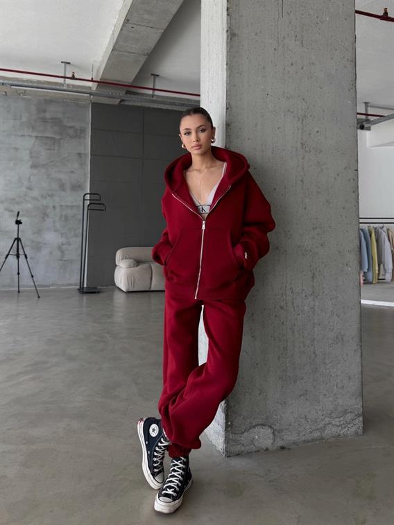 OW Fermuarlı Oversize Bordo Hırka