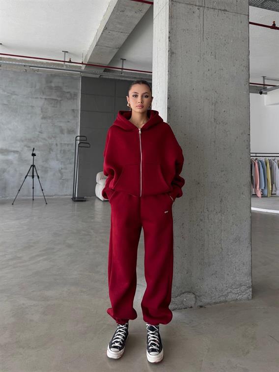 OW Fermuarlı Oversize Bordo Hırka