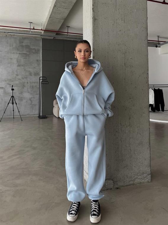 OW Fermuarlı Oversize Bebe Mavi Hırka