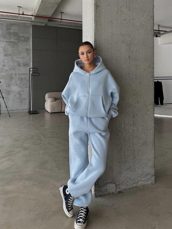 OW Fermuarlı Oversize Bebe Mavi Hırka