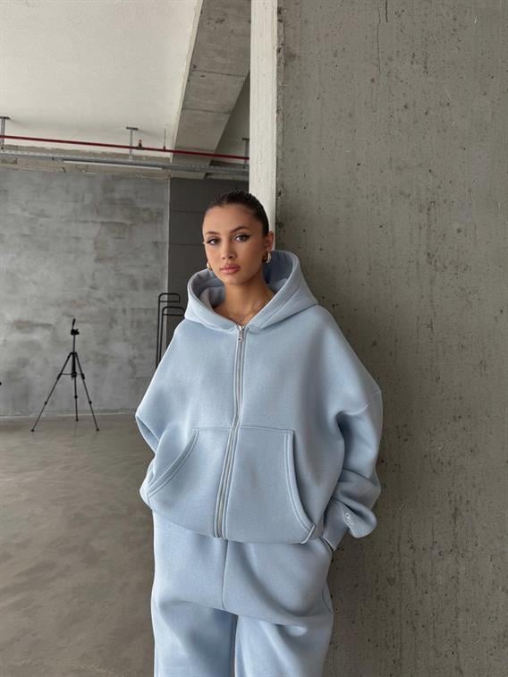 OW Fermuarlı Oversize Bebe Mavi Hırka