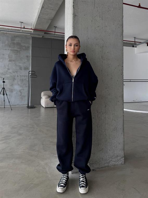 OW Fermuarlı Oversize Koyu Lacivert Hırka