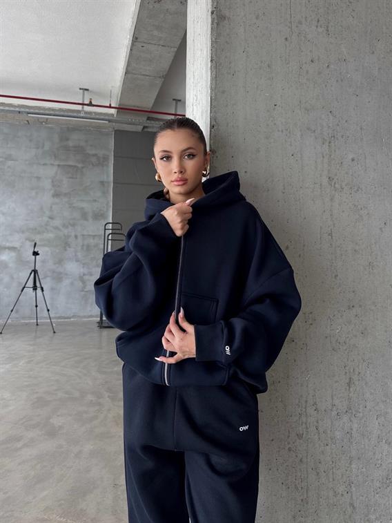OW Fermuarlı Oversize Koyu Lacivert Hırka