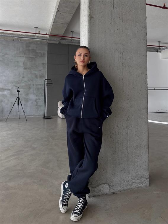 OW Fermuarlı Oversize Koyu Lacivert Hırka