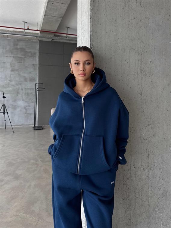 OW Fermuarlı Oversize Lacivert Hırka