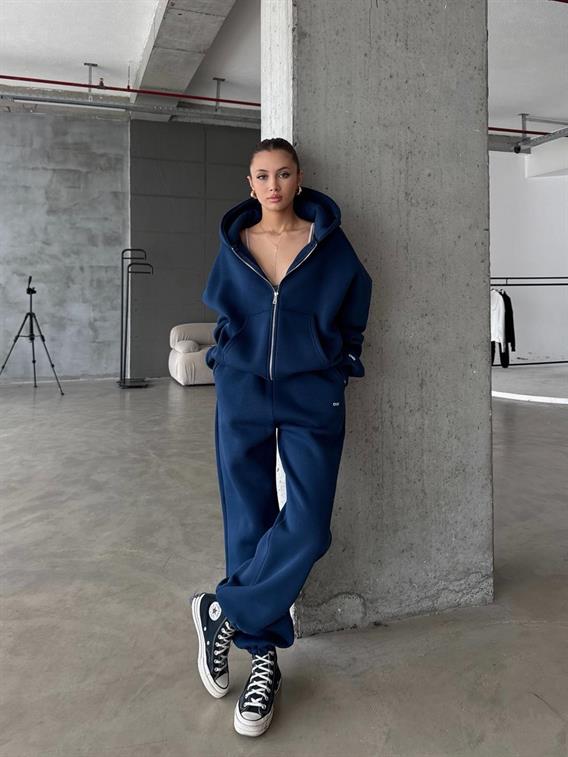 OW Fermuarlı Oversize Lacivert Hırka