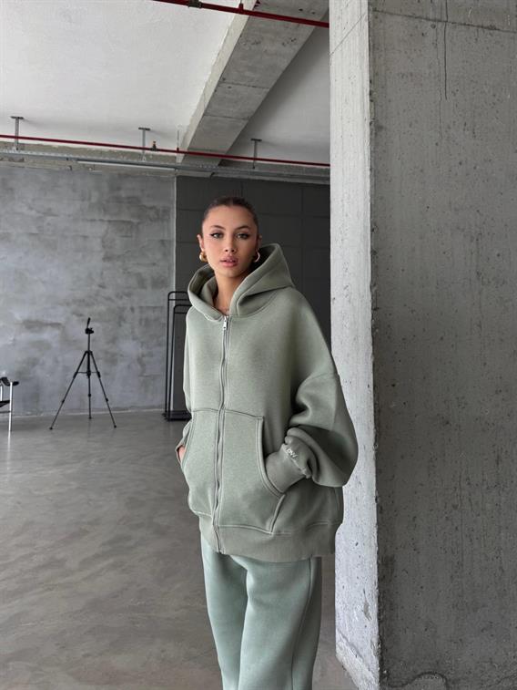 OW Fermuarlı Oversize Mint Hırka