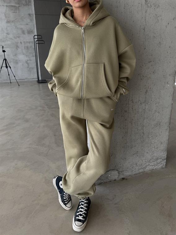 OW Fermuarlı Oversize Yağ Yeşili Hırka