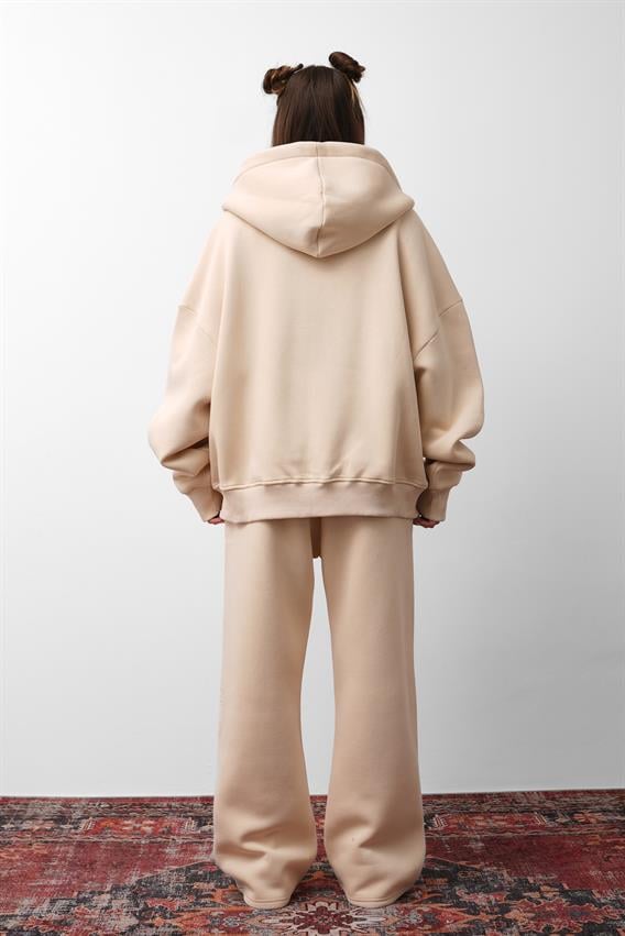 OW Oversize 3lü Set Bej Paça Lastik+Düz Paça +Zip Takım