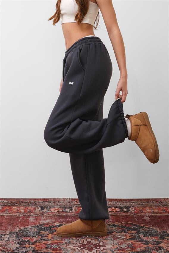 OW Oversize Antrasit Lastik Paça Tek Alt