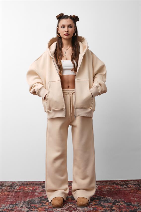 OW Oversize Bej Düz Paça 2li Takım