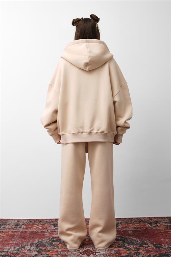 OW Oversize Bej Düz Paça 2li Takım