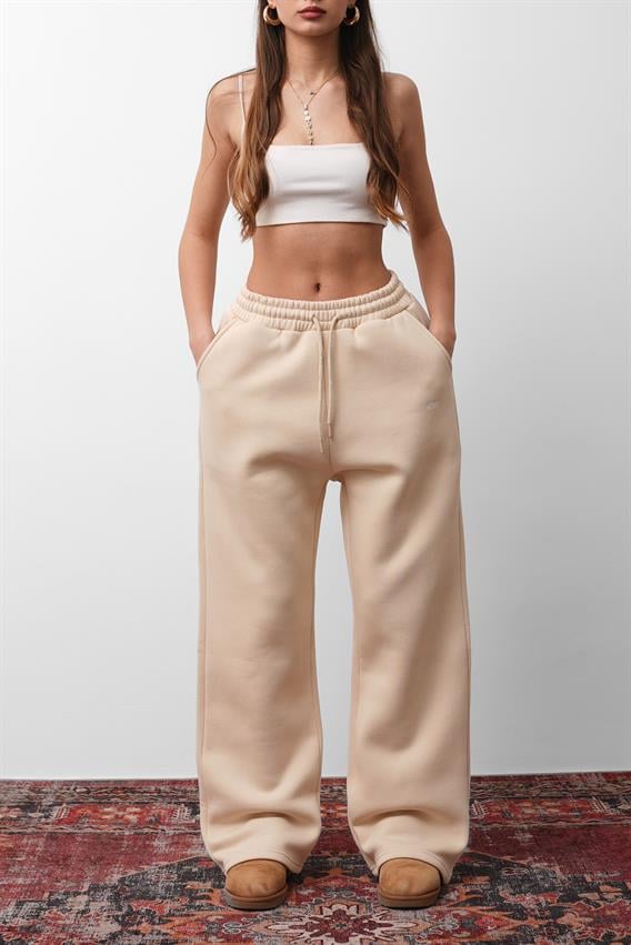 OW Oversize Bej Düz Paça Tek Alt