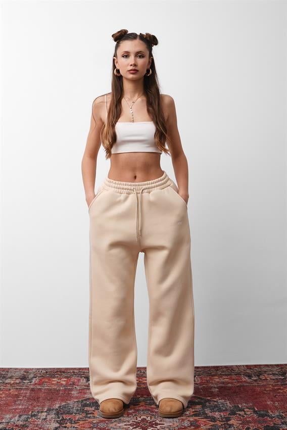 OW Oversize Bej Düz Paça Tek Alt