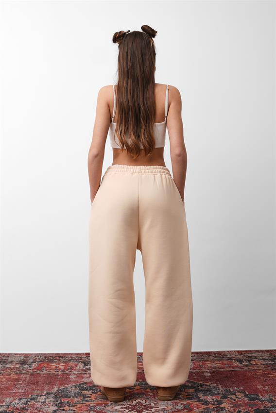 OW Oversize Bej Lastik Paça Tek Alt