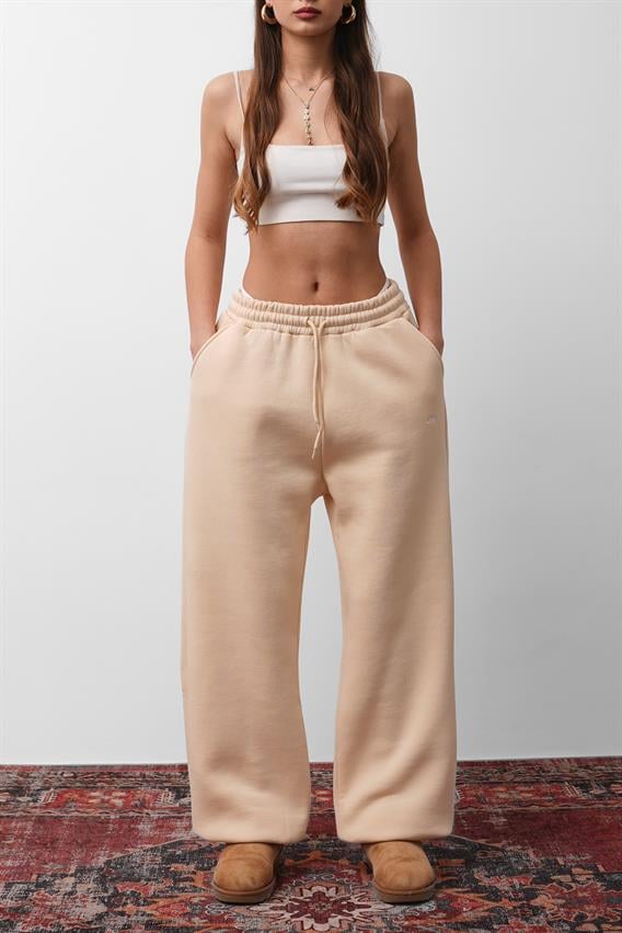 OW Oversize Bej Lastik Paça Tek Alt