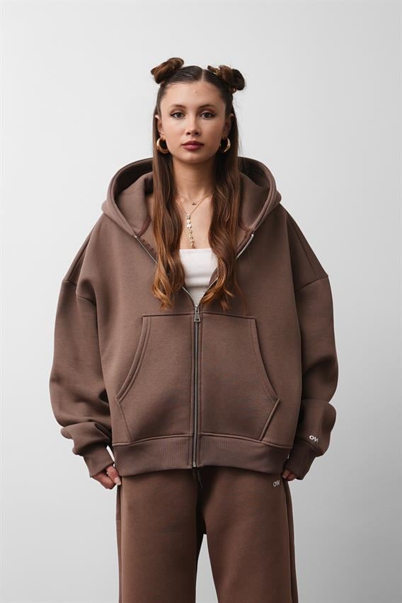 OW Oversize Kahve Zip Hırka
